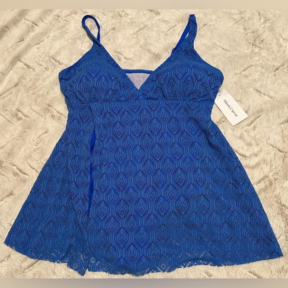 Meet Curve Blue Lace Women Swim One Piece - Picture 1 of 8